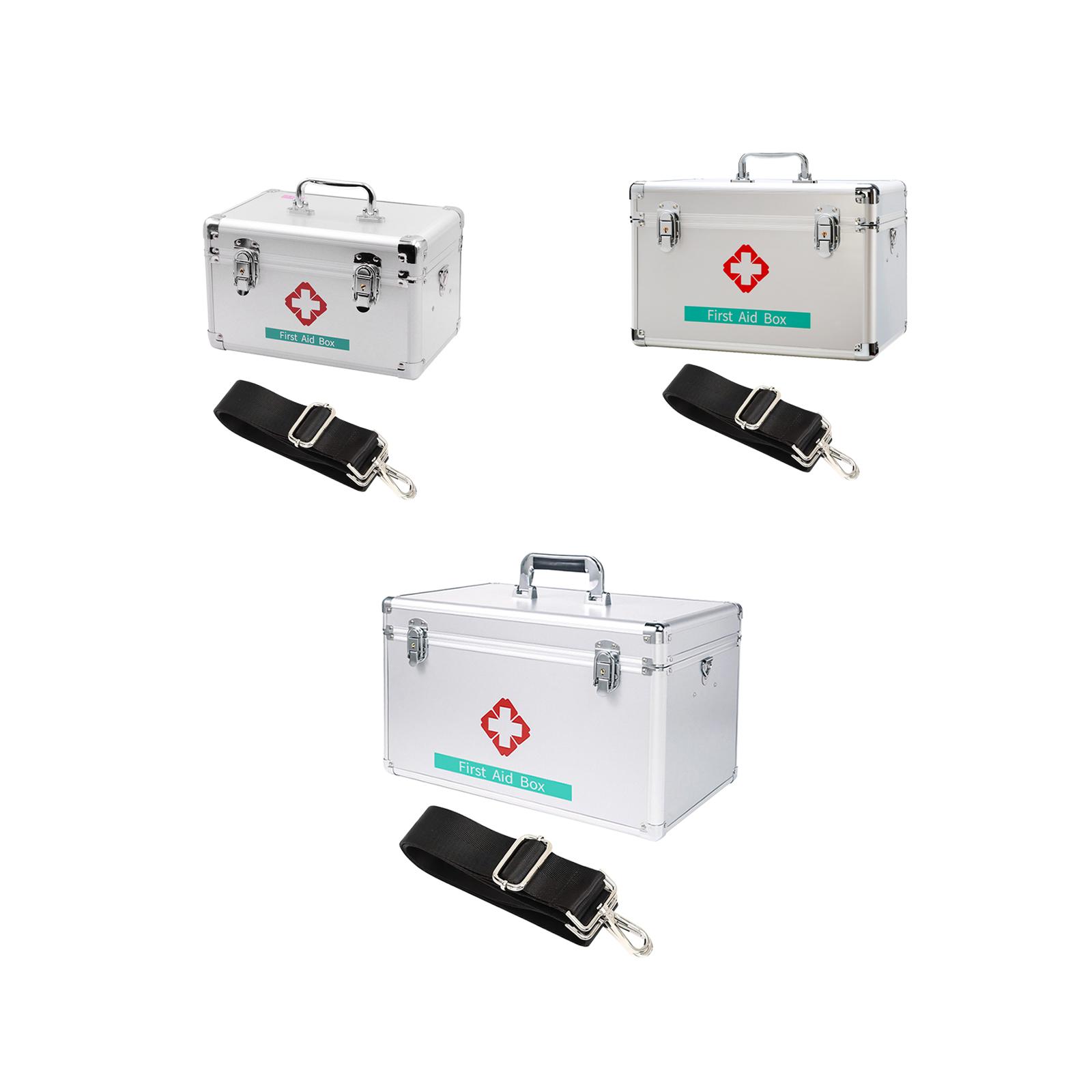 

Portable Locking First Aid Storage Box Bin Professional for Personal Care Sturdy Multifunctional Aluminum Frame with 3 Grid Tray 45x27x27cm