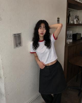 ADERNM Daily Crop Ringer T-Shirts (White)