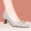Specht Strass spitz High Heel Pumps Damen Neu Mittelhoher Absatz Temperament Dicker Absatz Schuhe Flacher Mund Damenschuhe