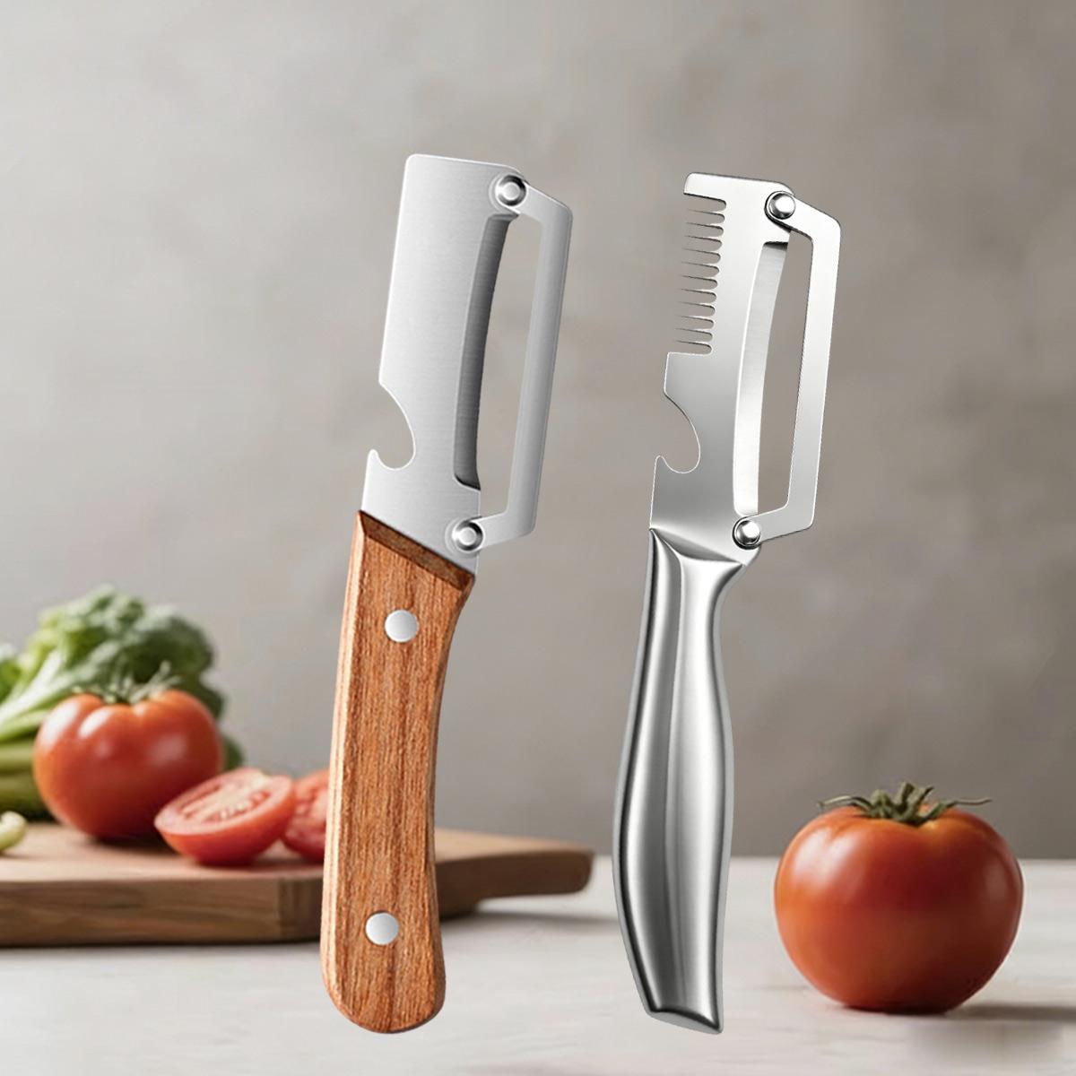Peeling Knife Vegetable Peeler with Wooden/steel Handle and Bottle Opener Kitchen Tool Multi-Function Kitchen-Specific Peeler