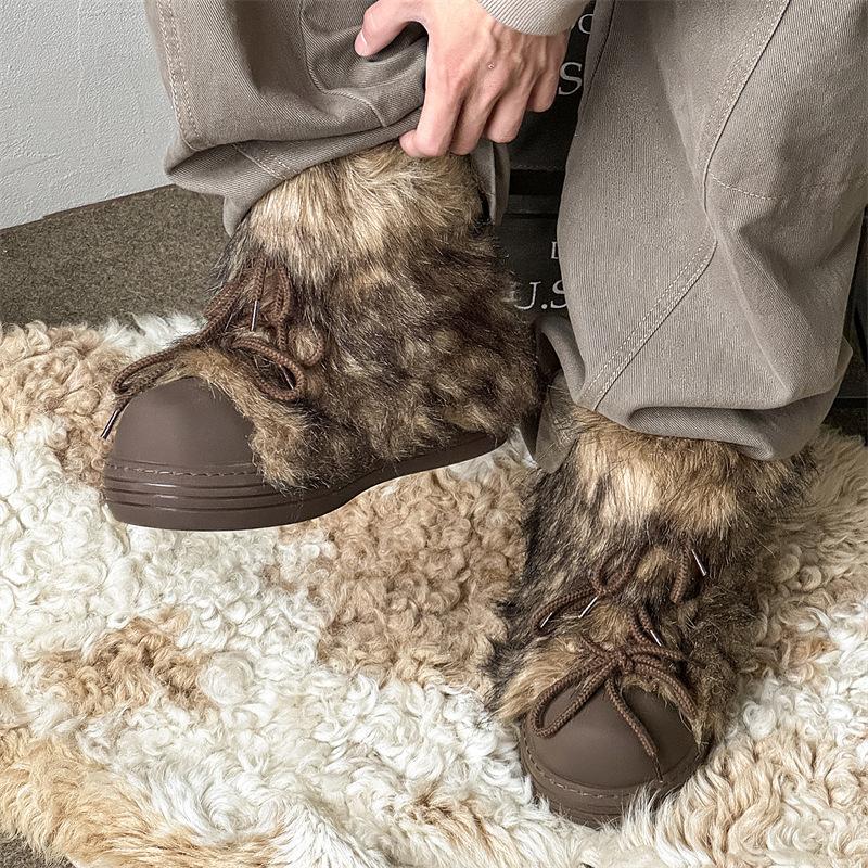 Thick-soled snow boots couple new winter warm wear large cotton shoes heightening piled thickened short boots