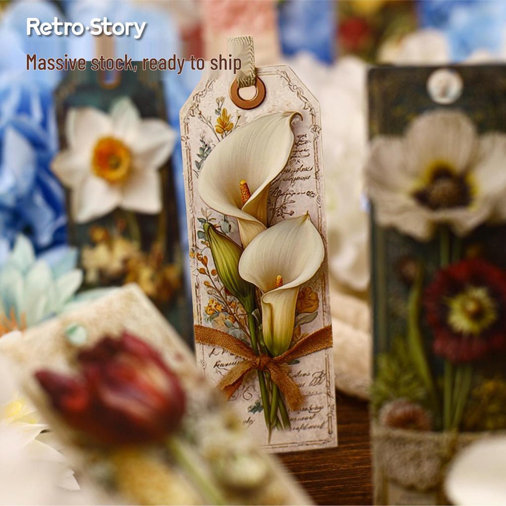 RetroStory Floral Bookmark Stickers - 16 Sheets for Personal Decoration & Planners