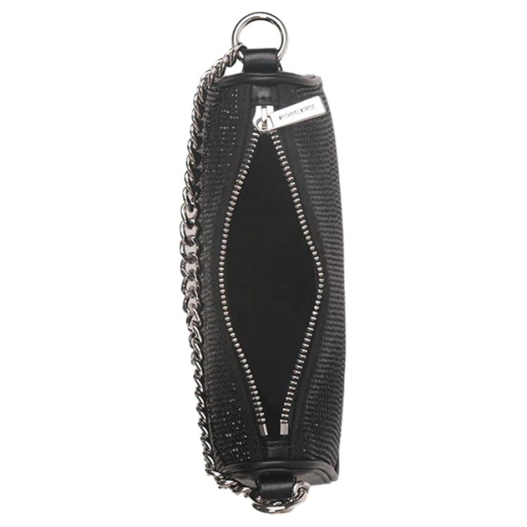 Michael Kors MK Carmela Logo Rhinestone Decorated PVC Crossbody Shoulder Bag Small Women Bags Black 35F4S1QC1S-BLACK