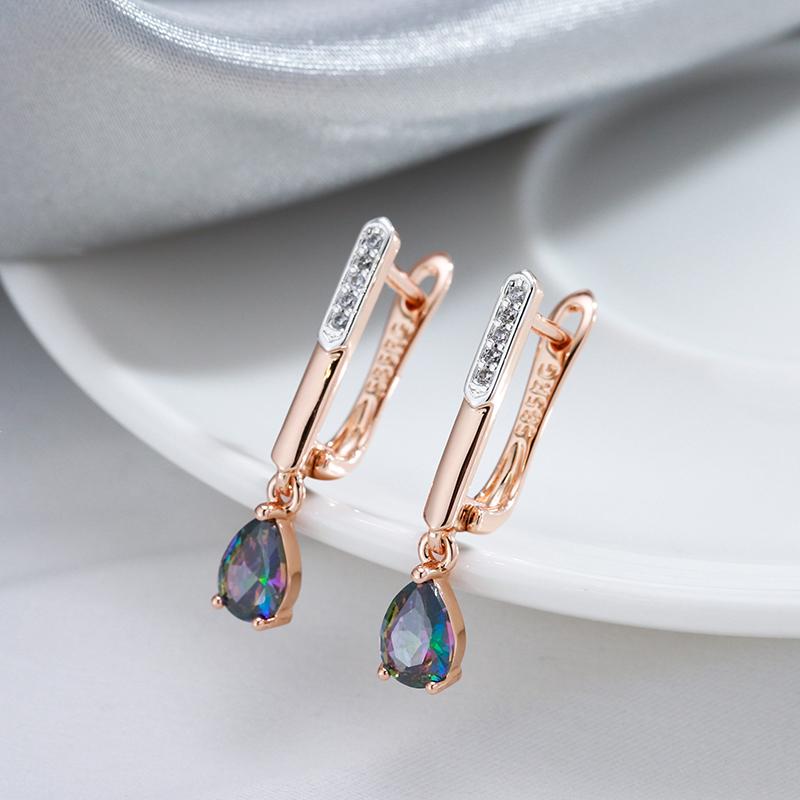 Modische bunte natürliche Zirkon lange Hängeohrringe für Damen Roségold Farb-Mix Hochzeitsfeier Täglicher Schmuck