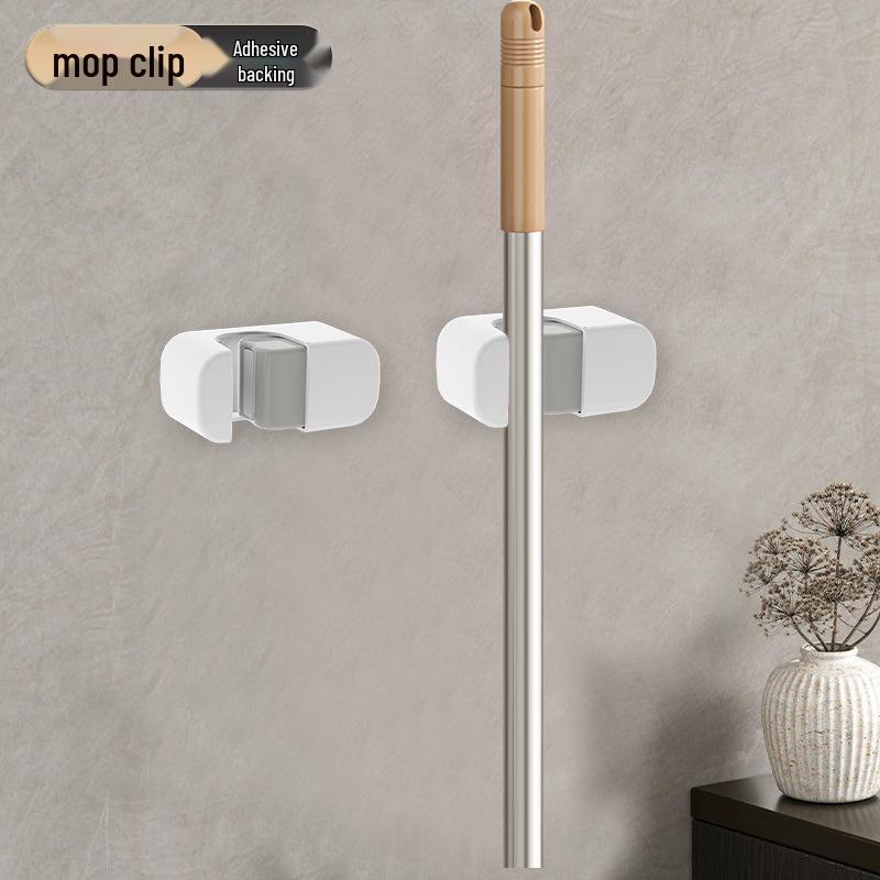 Strong Suction Mop Holder: No-Drill, Traceless, Wall Mount Clip for Kitchen or Bathroom with Widened, Movable, Load-Bearing Hook.