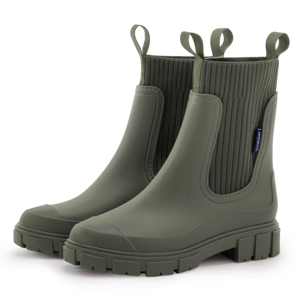 [Slip-Resistant Chelsea Boots] Slip-Resistant Chelsea Rain Boots | Women's Round Toe, PVC Upper & Sole, Comfortable Fabric, Versatile Outdoor Footwear