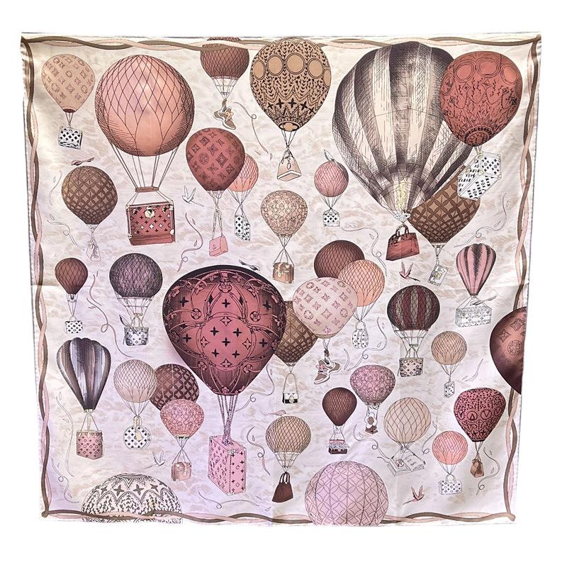 Hot Air Balloon Love Comfortable Skin Silk Square Scarf Elegant Style Design Silk Versatile Shawl 90 Square Scarves