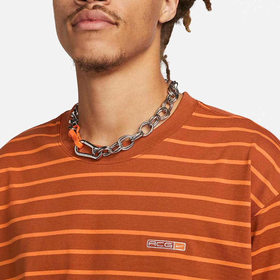 Nike Striped Round Neck Casual Short Sleeve T-Shirt Men Tops Orange FB8130-246