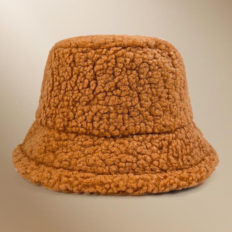 Autumn and winter thermal basin hat retro bucket hat word men and women lamb wool bucket hat