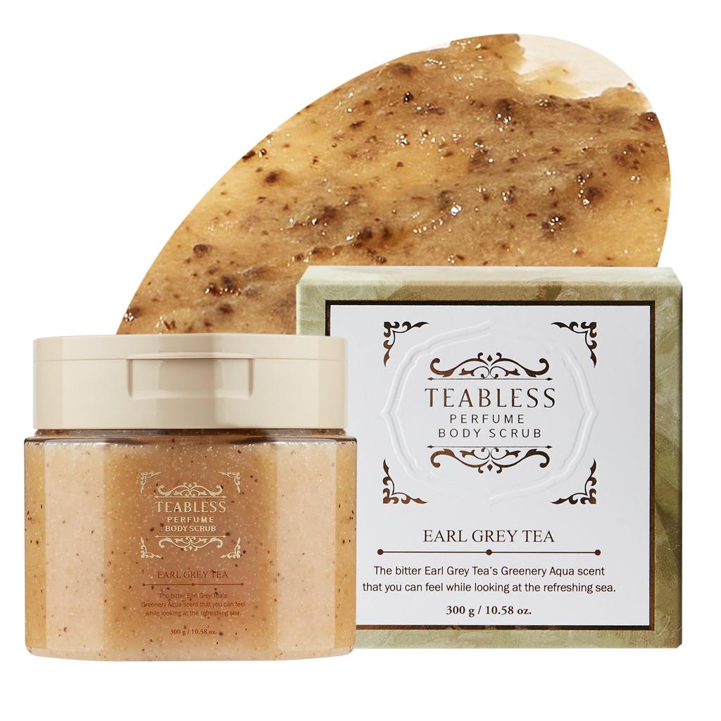 TEABLESS Earl Grey Tea Jam Body Scrub 300g Refreshing Citrus Earl Grey Body Scrub with Tea Sensitive Black Tea Scent Scent, Leaves, Skin,