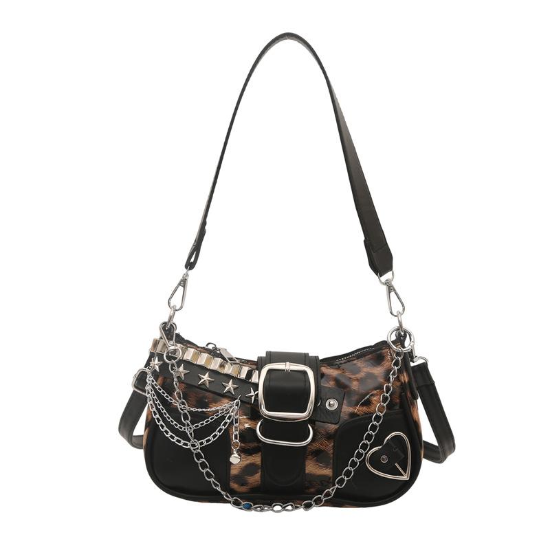 Truck Bag with Vintage Texture, Women's Bag Featuring Chain Strap, Heart-shaped Stars, Single Shoulder Crossbody Bag