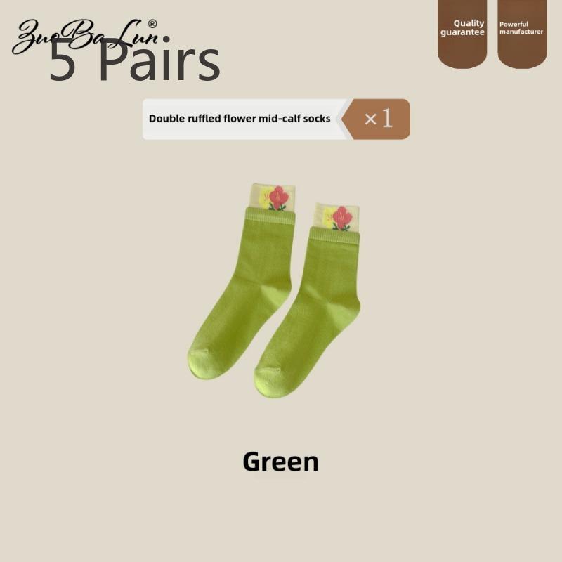 

5 Pairs of Women s Autumn and Winter Cotton Spliced Flowers Breathable Sweat Absorbent Deodorant In The Cylinder Pile Socks 5 Pairs зелёный