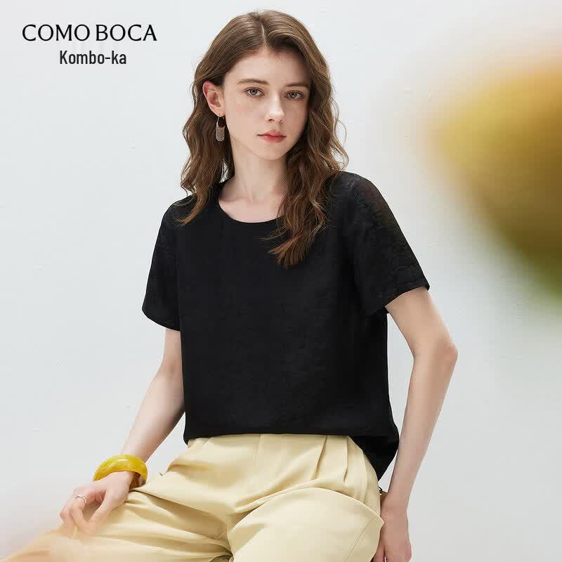 Komongboka 2026 Summer Elegant Mulberry Silk Blend Jacquard Top M