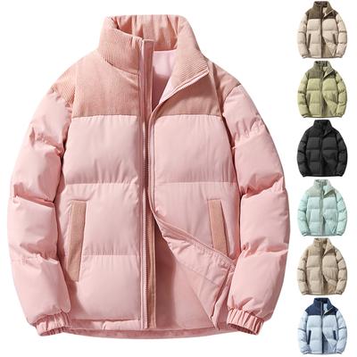 Baumwolljacke für Männer und Frauen, Cord-Einsatz Stehkragen Baumwolljacke, Locker Große Größe Daunenjacke, Freizeitjacke