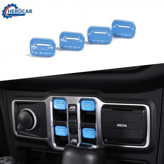 Light Blue Window Control Switch Button Decor Cover Trim For Jeep Wrangler JL JT