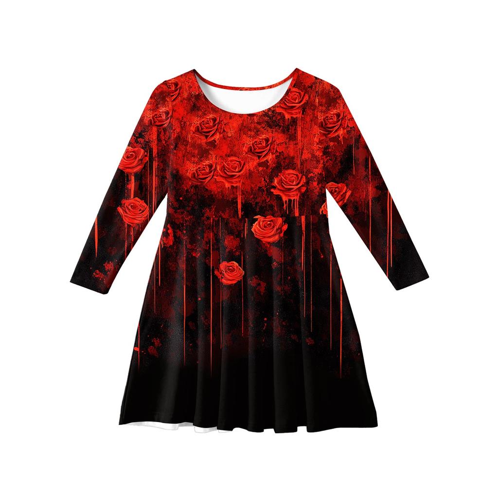 Girls' Summer Princess Dress Halloween Day- Long Sleeve A-Line T-Shirt Dress
