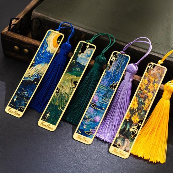 Elegant Reading Bookmark Metal Bookmarks with Tassel, Hollow Out Oil Painting Theme Book Decorative Page Mark, Accessory for Lovers, Women, Teachers,