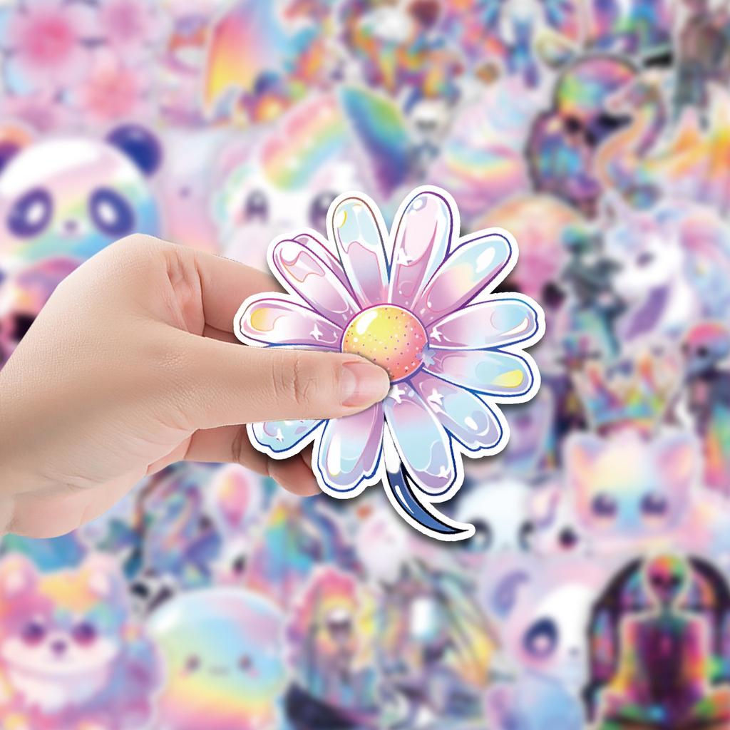 50 Cute Cartoon Holographic Stickers Mobile Phone Water Cup Computer Decoration Stickers Waterproof Creative Children's Stationery Stickers
