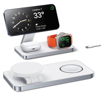 Magnetic 3 In 1 Fast Wireless Charger Stand Foldable Charging Station For iPhone 16 15 14 13 12  Watch 9 8 7 6 Airpods Pro