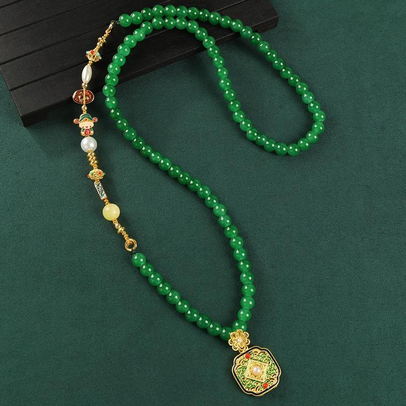 

Original agate necklace green glazed ancient gold pendant high-end sweater chain cheongsam accessories women