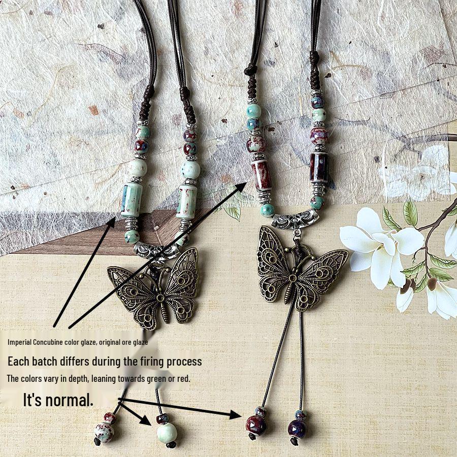 Qingge Ethnic-Style Butterfly Pendant Necklace for Women