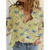 European and American Foreign Trade Women's Digital Printed Butterfly Floral Lapel Urban Temperament Long-sleeved Button-down Shirt