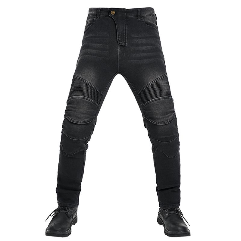 Unisex Fleece-Lined High Waist Motorcycle Riding Jeans with Protectors - Windproof, Warm, Fall-Proof.