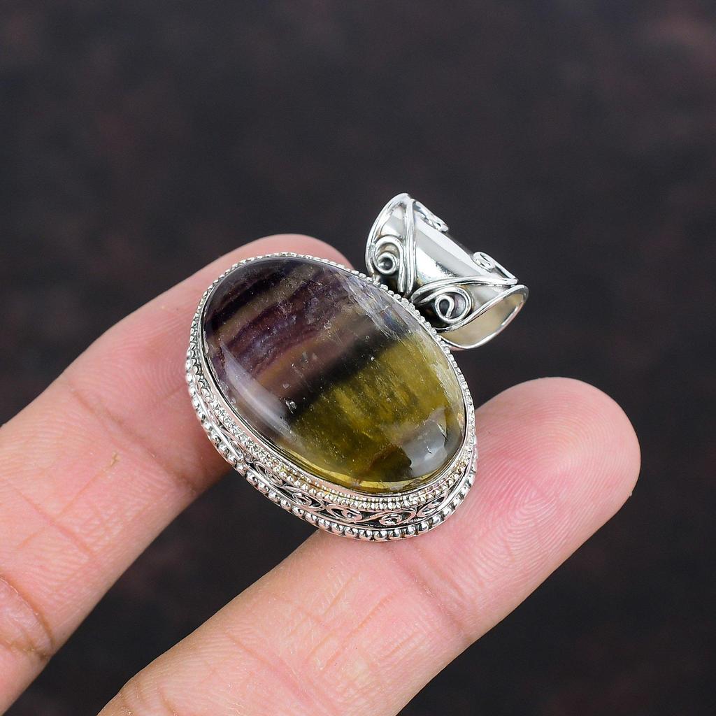 Multi Fluorite Pendant Genuine Gemstone Pendant 925 Sterling Silver Pendant Brand New Jewelry Handmade Pendant Gifts For Mom Vintage Jewelry