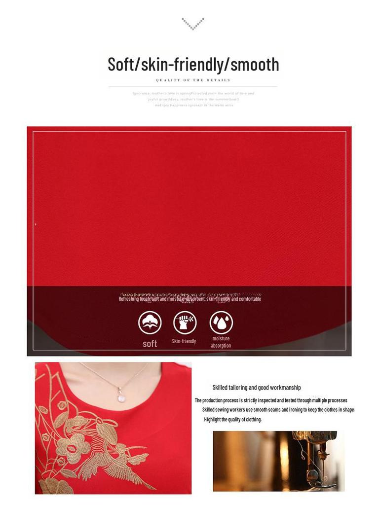 Elegant Slim-Fit Wedding Cheongsam for Middle-Aged Mothers - Long-Sleeve, Medium-Length