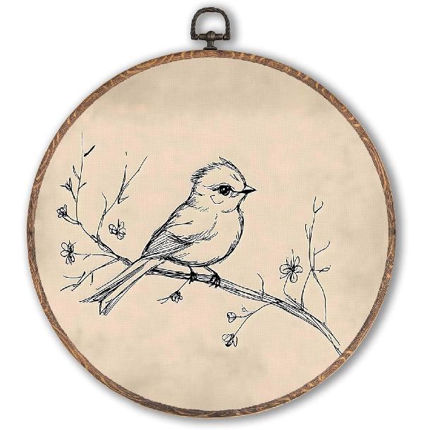 Lengues Vintage Blue Heron Round Wall Art - Muted Neutral Coastal Round Wall Decor, Modern Farmhouse Canvas Framed Art Prints, Coastal Sea Birds bird
