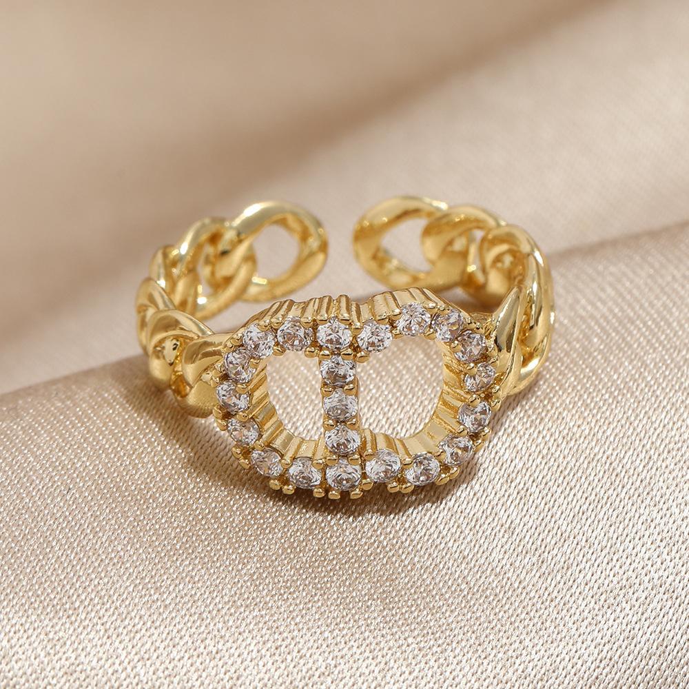 [Copper Products] Diamond-Encrusted Zircon Niche Design Opening Simple Ring Ring Woman