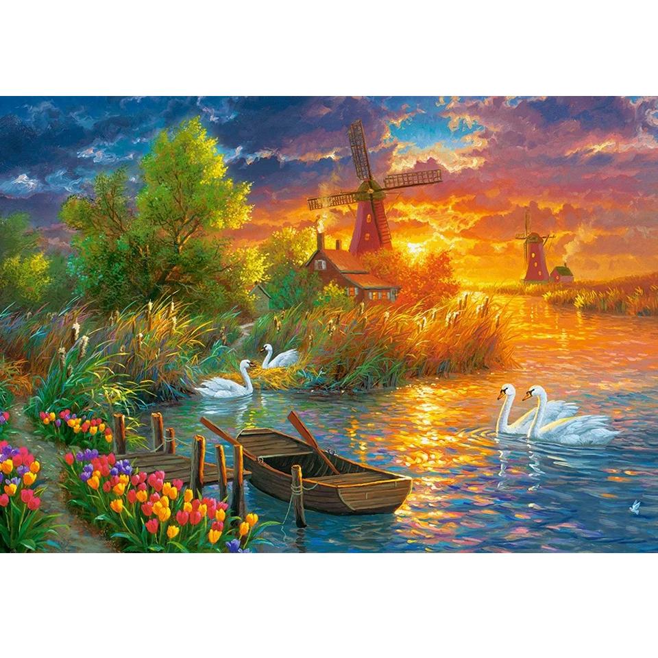 Yeni Manzara Göl Ay 5D Elmas Boyama Resim Büyük Manzara Kendin Yap Tam Mozaik İşlemeli Manzara Duvar Dekorasyonu