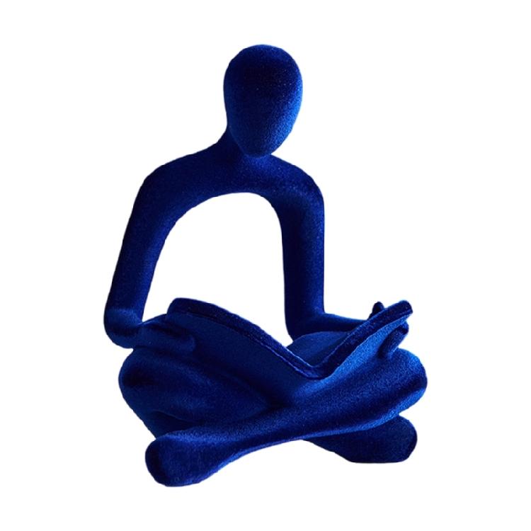 

Abstract Flockeds Thinker Statue Resins Art Sculpture for Modern Home Decoration on Shelf or Desktop синий