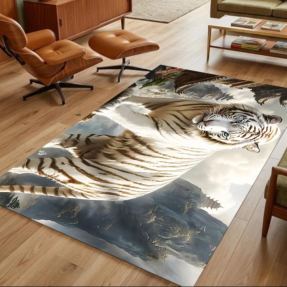 Tiger In Waterfall Realm Non-Slip Home Carpet Design for Office Decor Living Room Gift