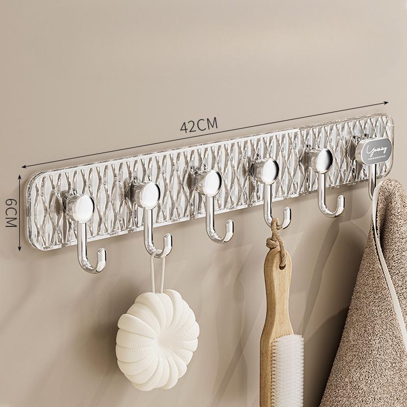 

Perforation-free Dormitory Wall Hooks Strong Adhesive Hangers Behind The Door Clothes Towel Kitchen Transparent Row Adhesive Hooks 42*6cm прозрачный белый