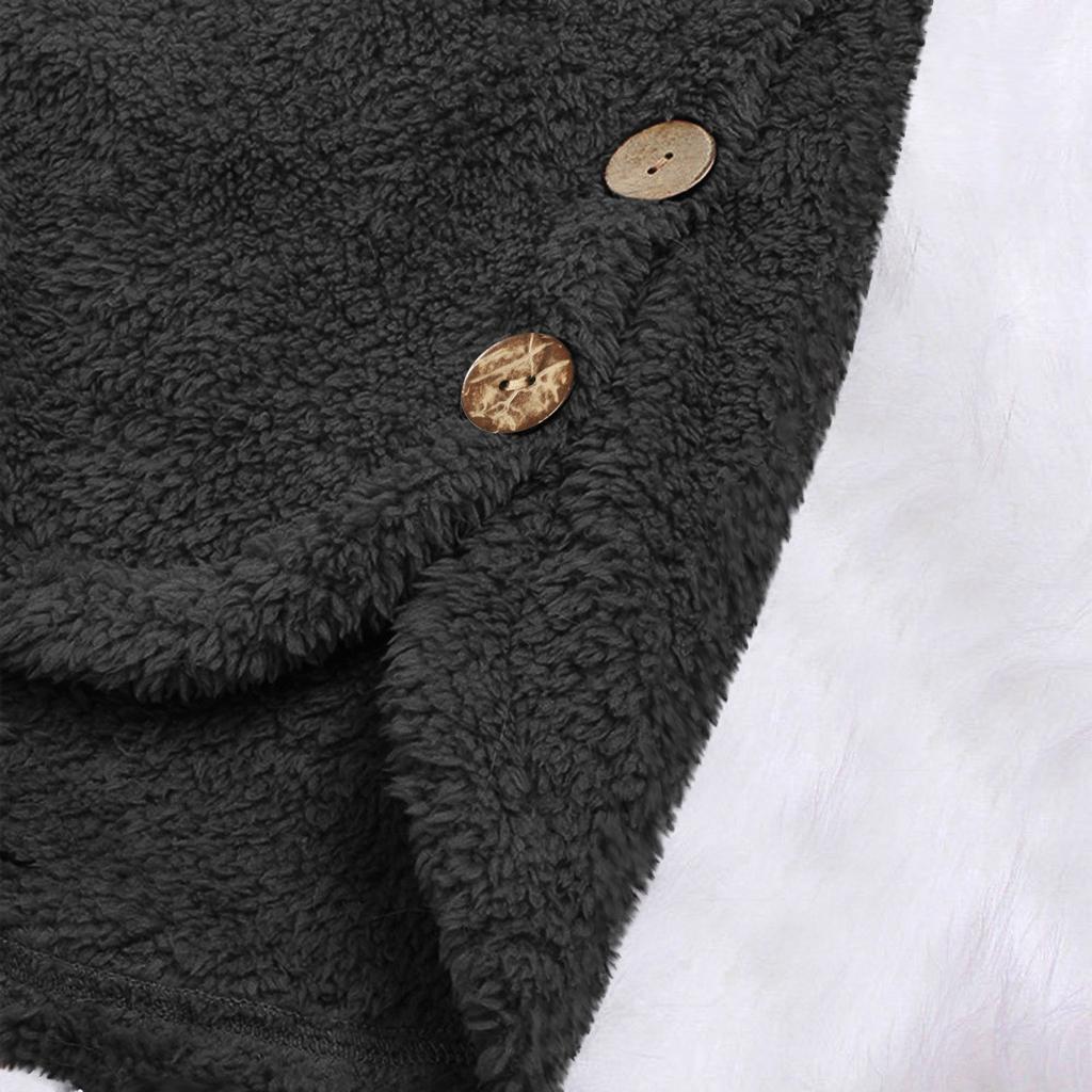 Women's Fashionable Patchwork Loose Hooded Plush Button Long Sleeved Loose Warm Jacket