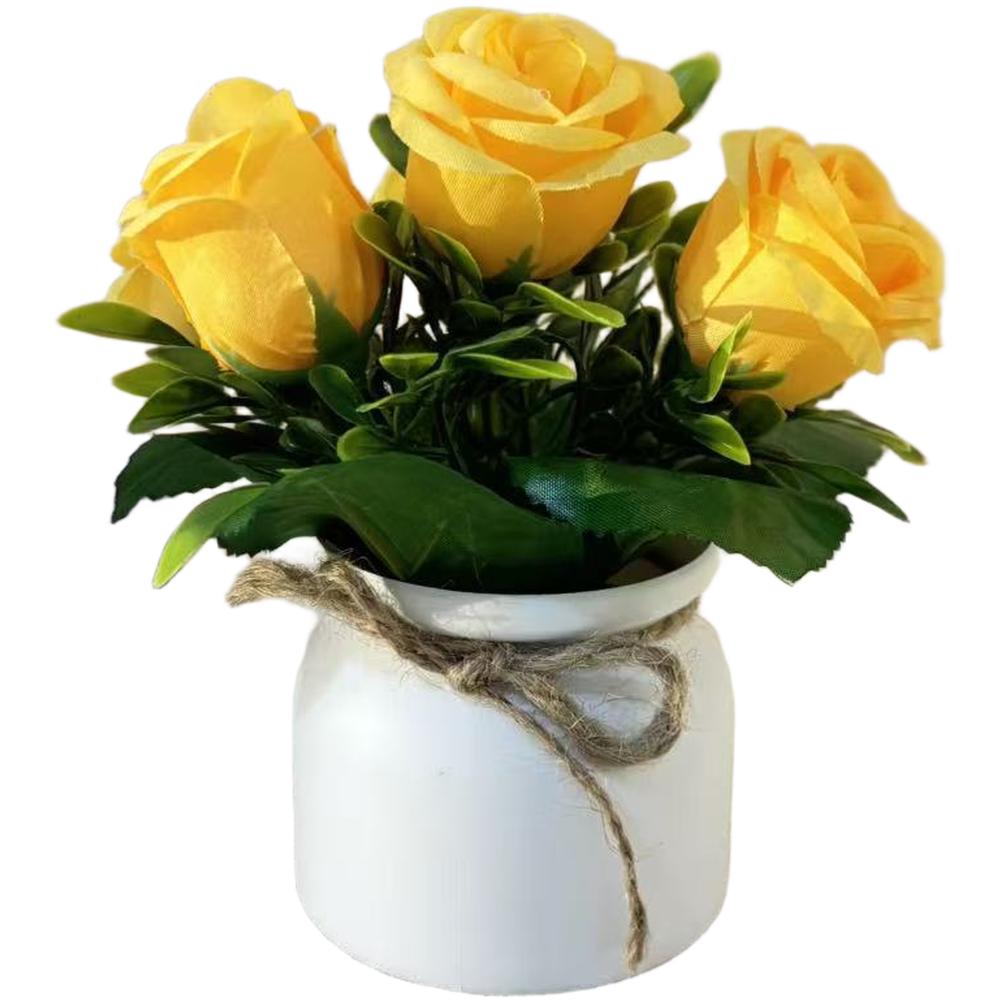 Lifelike Petals Artificial Rose Silk Cloth Construction жёлтый
