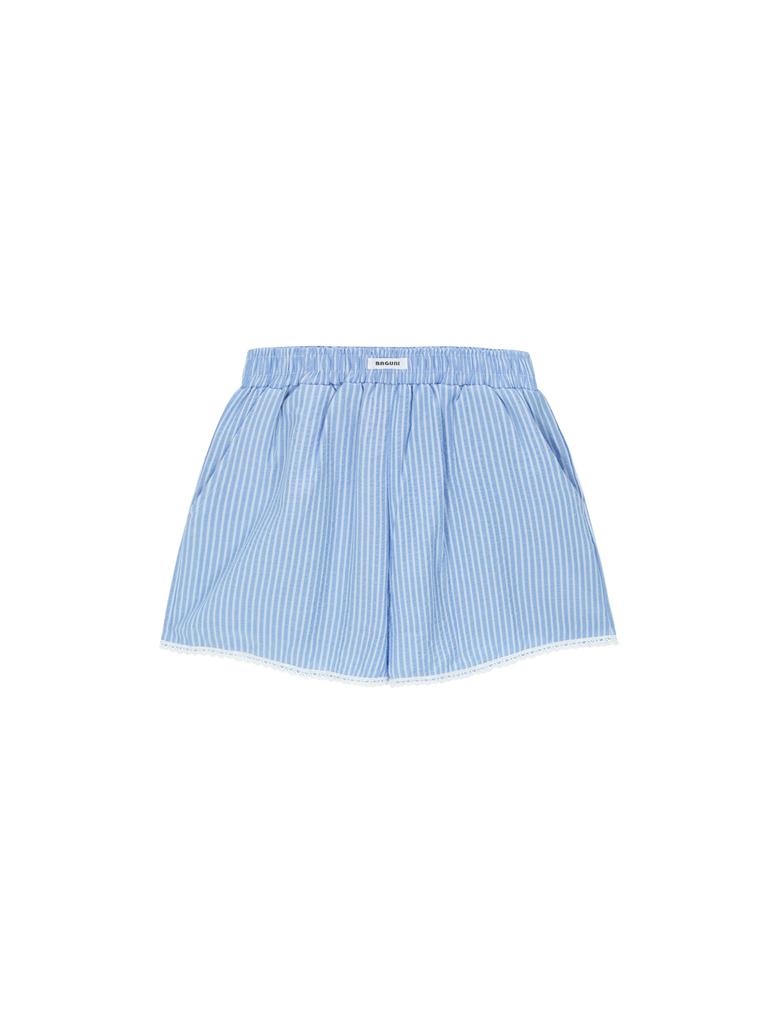 SALAD BAGUNI Lace Hem Seersucker Shorts - Blue