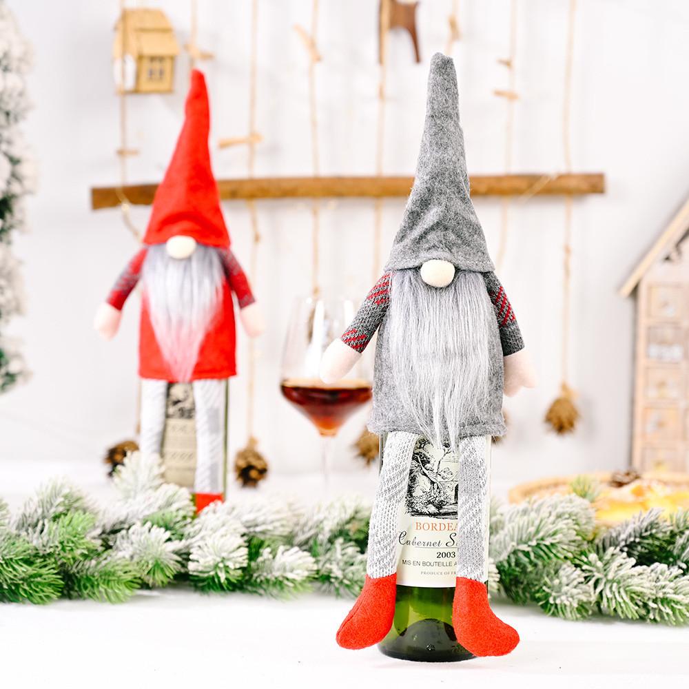 Delightful Wine Christmas Bottle Cover With No Face Doll And Hanging Legs Festivity For