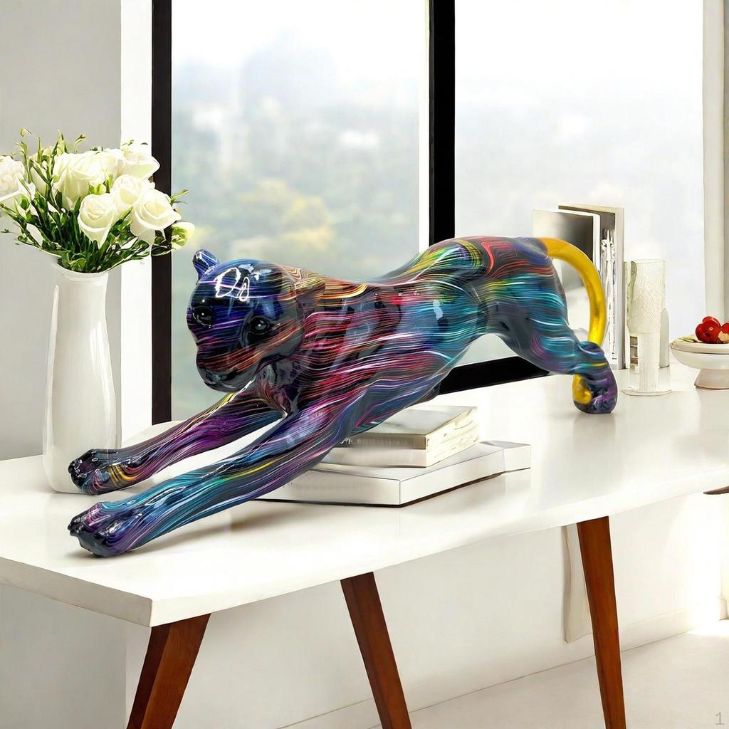 Leopard Figurine Animal Sculpture 16x4.3x5inch Decorative Shelf Decoration Tabletop Ornament for