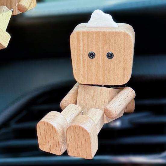 Wooden Man Figurine with Swing Feet Car Aromatherapy Ornament Handcrafted Wooden Art Piece Auto Decor