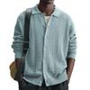 Men's Casual Solid-Color Knitted Cardigan With Ribbed Cuffs And Turned-Up Collar, An Outerwear