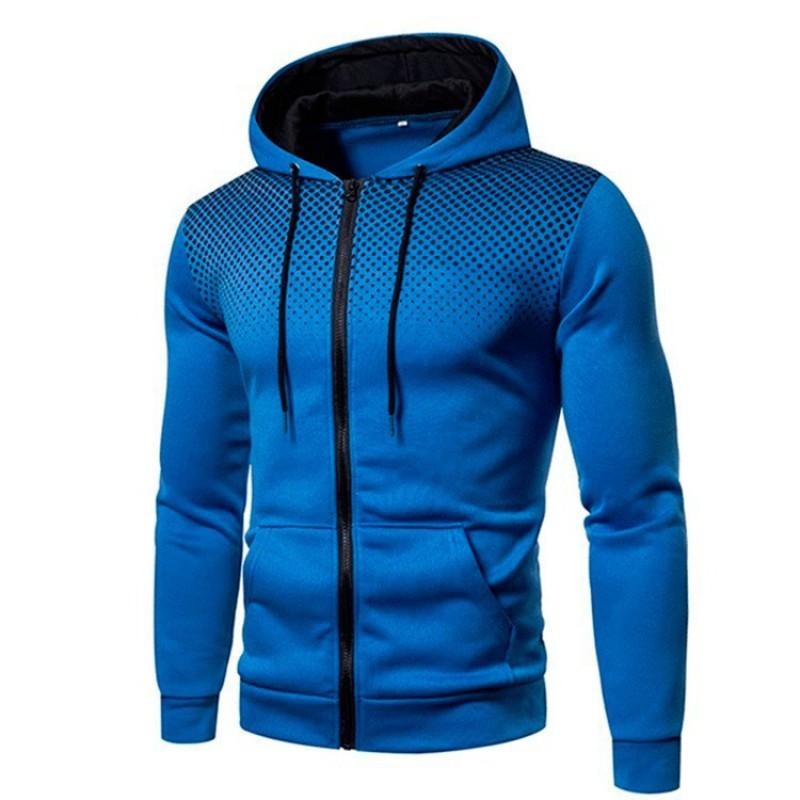 Mens Hooded Zip-Up Sweatshirt Loose Fit Long Sleeve Casual Pullover With Printed