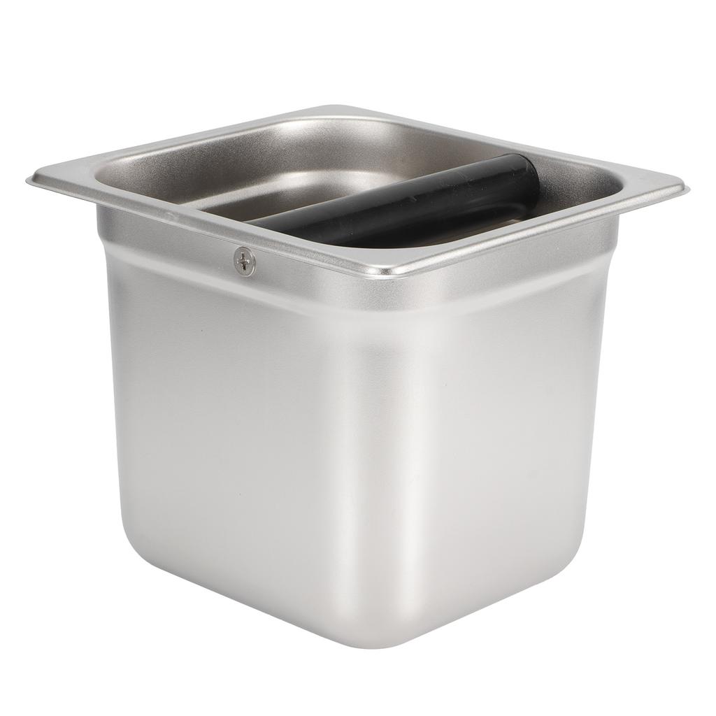 Abklopfbehälter Edelstahl Quadratisch Kaffeesatzbehälter Abfalleimer mit Holzbox