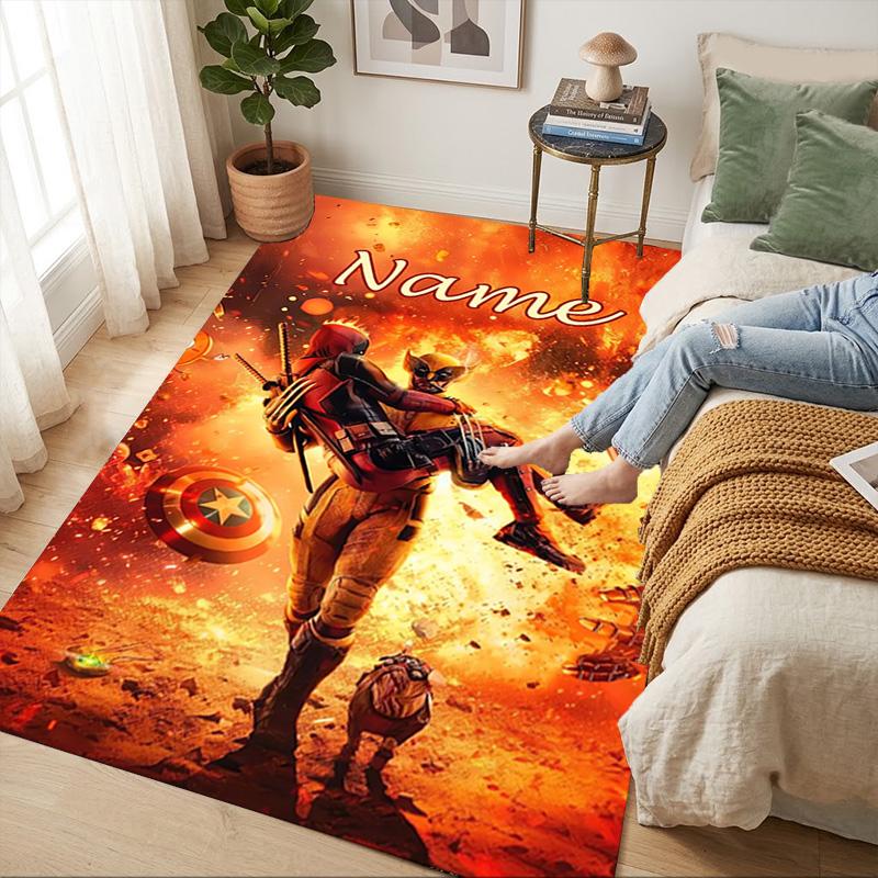 Personalized Name Wolverine Deadpool Living Room Non-Slip Area Rug Soft Carpet for Bedroom Kids Playroom Sofa Office Home Decor Doormat