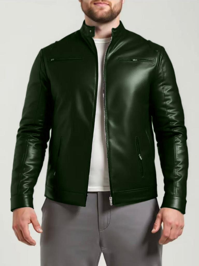 European and American men's stand-up collar PU leather jacket slim jacket jacket fashion business motorcycle style leather jacket
