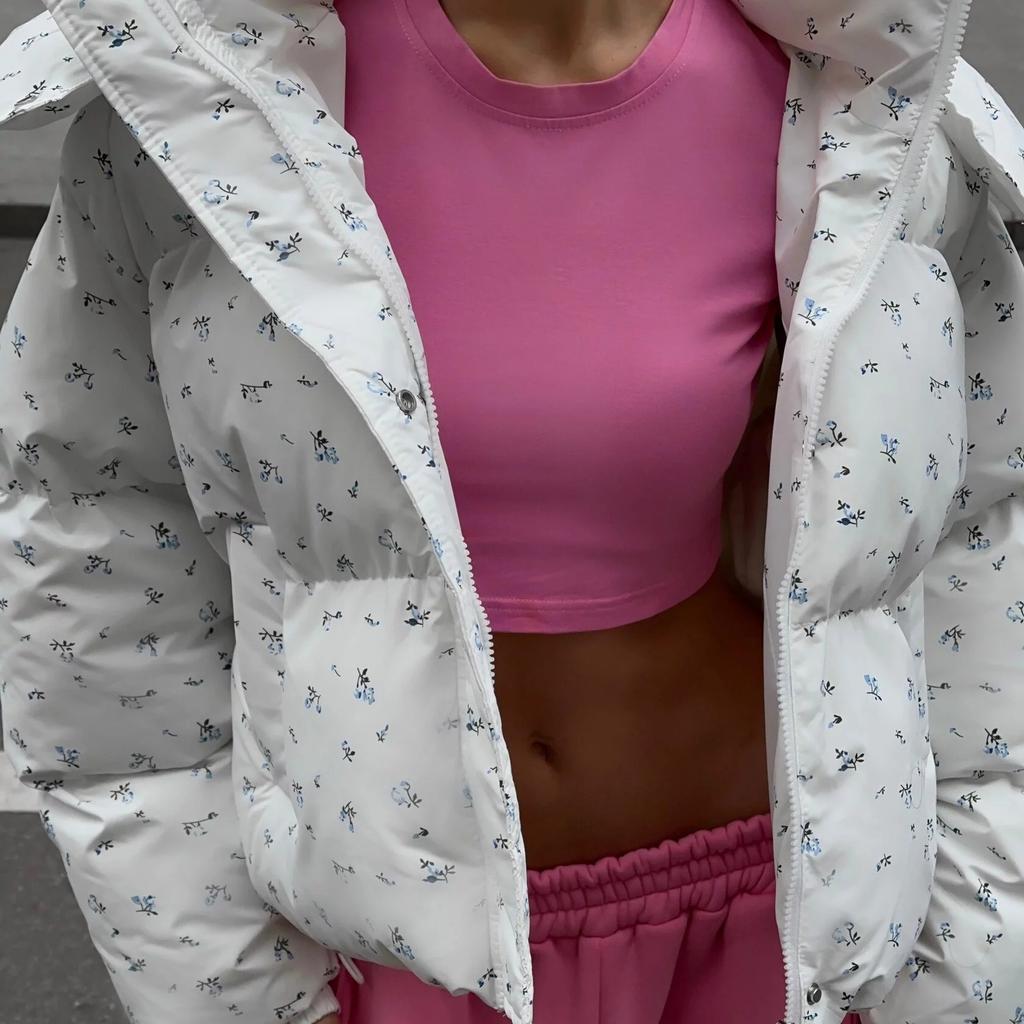 Brot Kleidung Kleines Blumendesign Kordelzug Kapuze Abnehmbare Baumwollgepolsterte Kleidung High-End Mode Vielseitige Jacke Damen