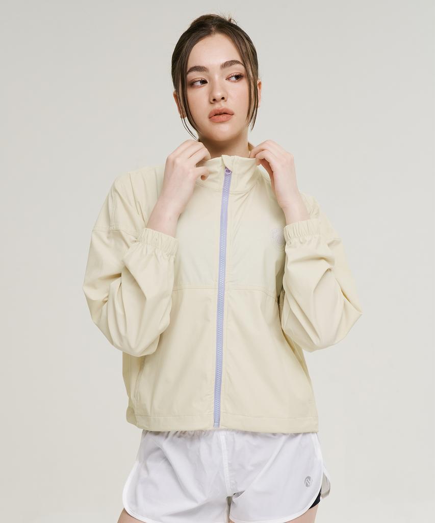 Leijibi Cool Touch Airlight Crop Loose Fit Women'S Zip-Up Rash Guard Cream Beige