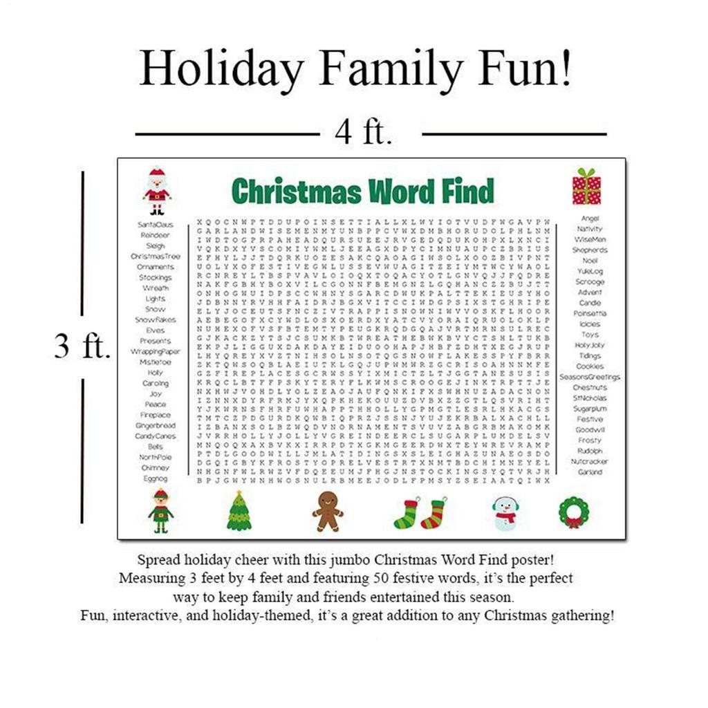 Świąteczna Zabawa Aktywność Rodzinna Gra na Przyjęcie Bożonarodzeniowe Plakat Gigantyczna Krzyżówka Świąteczny Plakat Krzyżówka Świąteczny Plakat Gra Ścienna