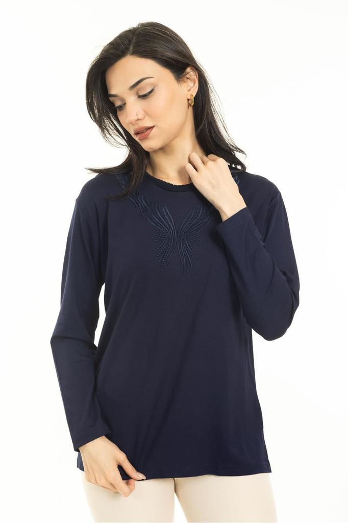 Damska Bluzka Duży Rozmiar Nowy Sezon Średni Wiek i Powyżej Nowy Wzór Dzianina Kołnierzyk Lycra Matka Bawełna Czesana Bluzka 30520